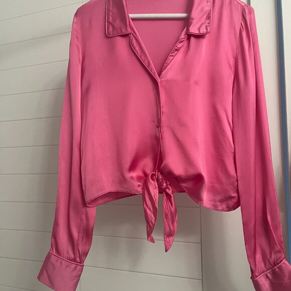 Aritzia Pink Cropped Tie Blouse - Picture 4 of 4